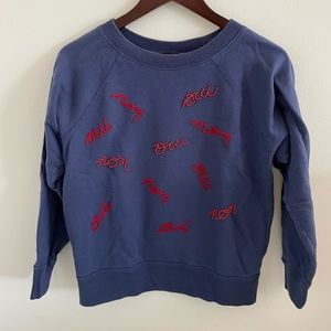 J. Crew Blue Sweatshirt with Red Embroidery